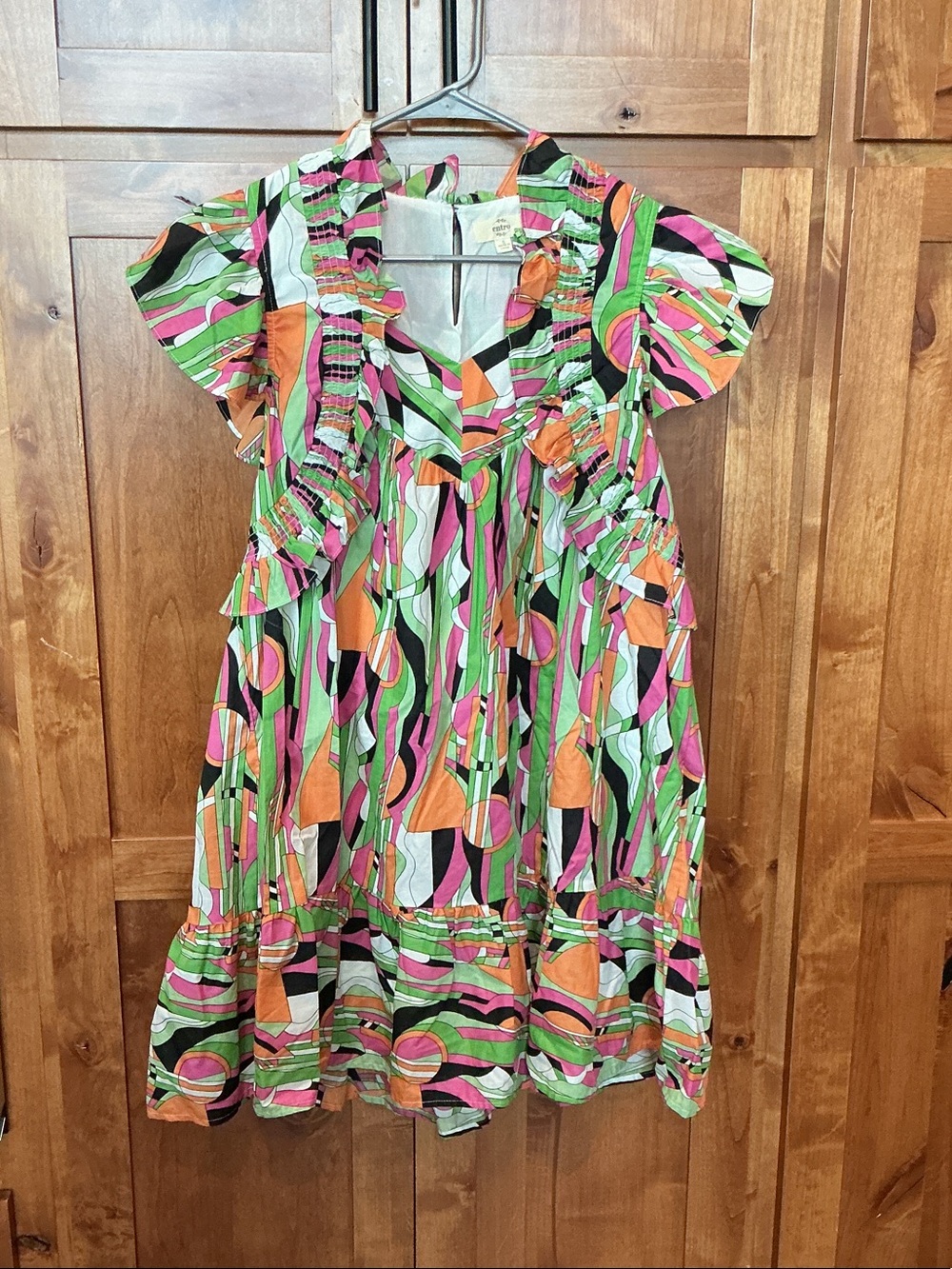 entro Multicolor Abstract Print Dress - Green, Pink, Orange, Black, White